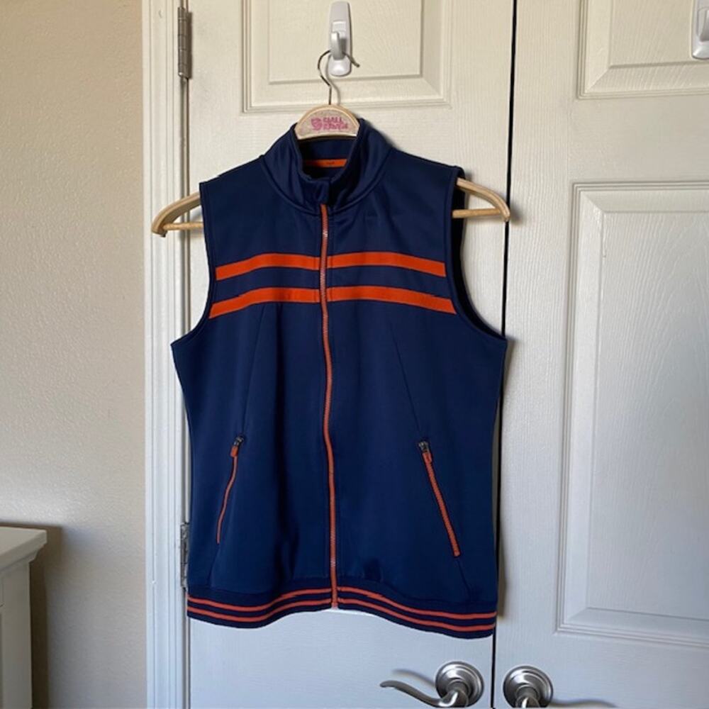 Liz Golf Vest Full‎ Zip Navy Blue w/Orange Trim Pockets Mock Neck Women's Large